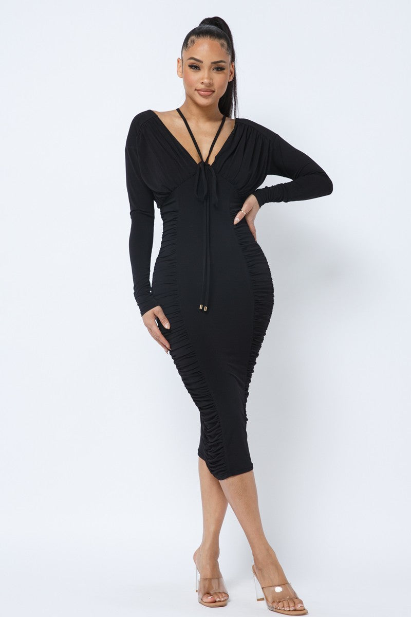 Megan Ruched Bodycon Dress – Pink Famous