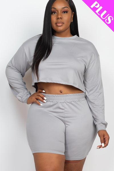 Plus Cozy Crop Top And Shorts Set