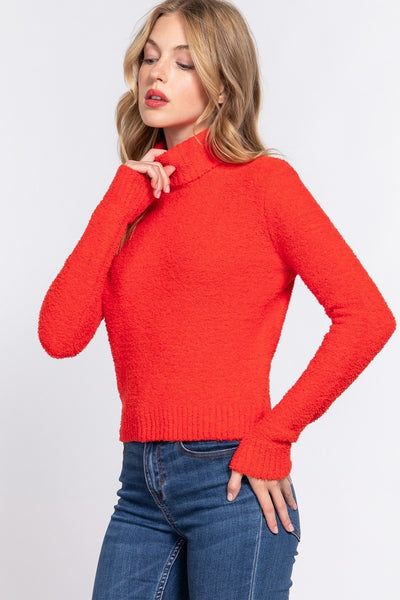 Long Sleeve Turtle Neck Fluffy Sweater