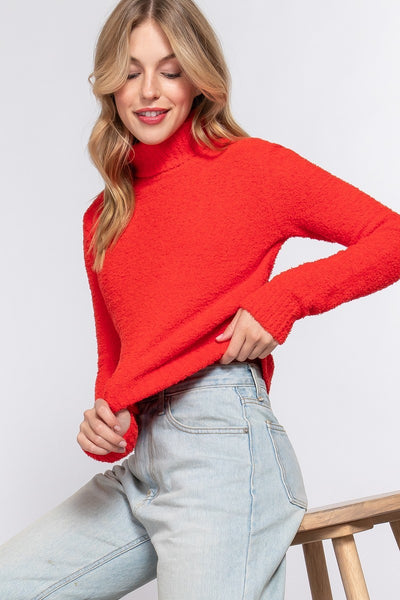 Long Sleeve Turtle Neck Fluffy Sweater