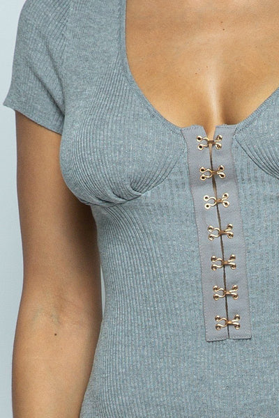 Short Sleeve Ribbed Knit Bodysuit