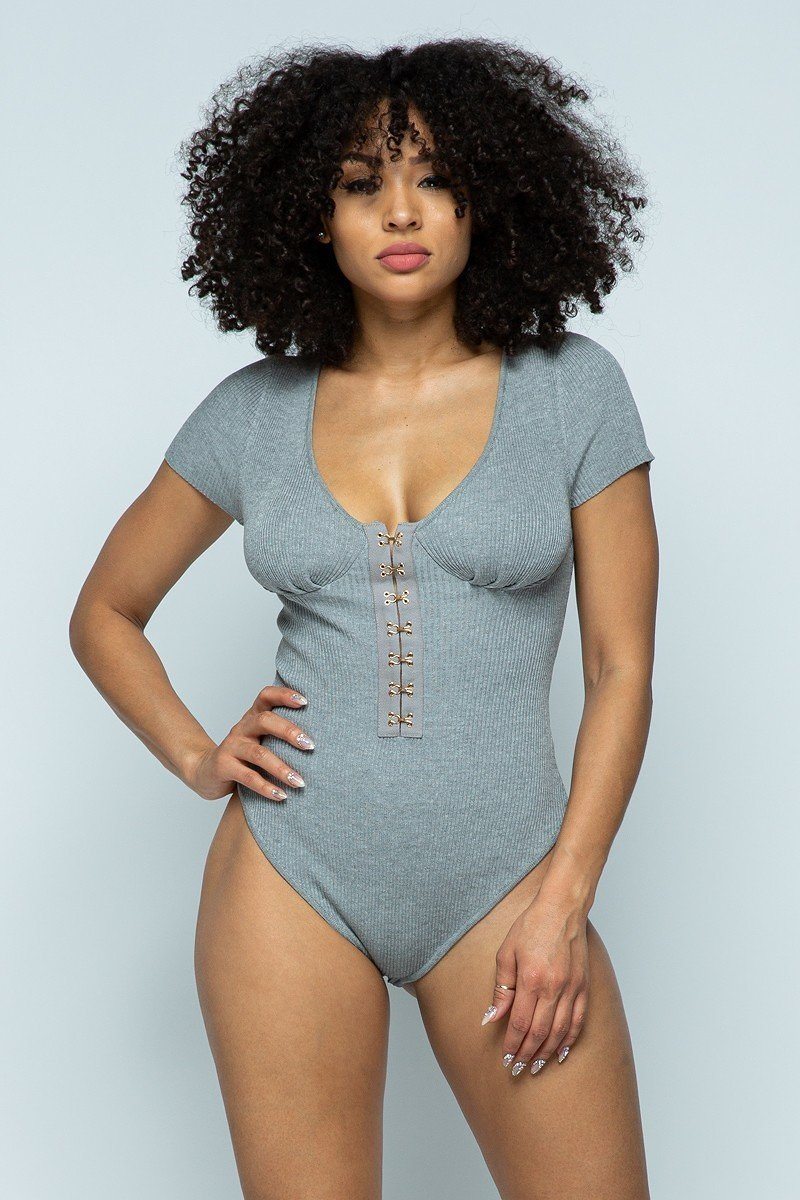 Short Sleeve Ribbed Knit Bodysuit
