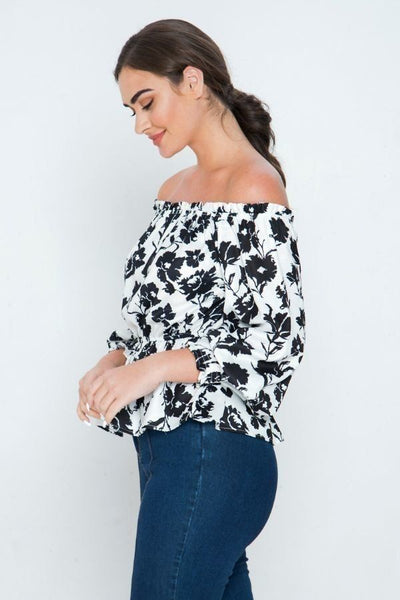 Floral Off Shoulder Smocked Shirt