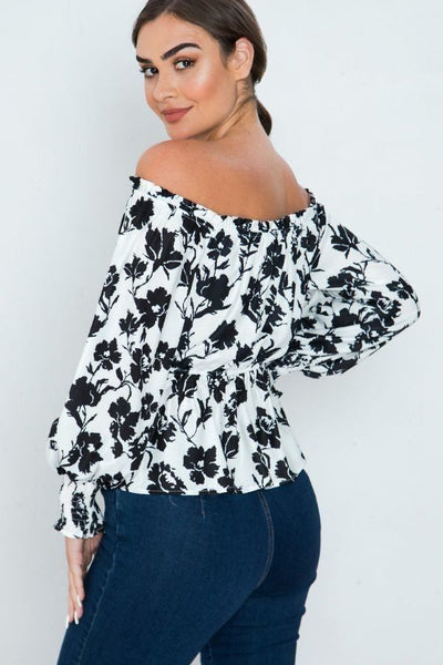 Floral Off Shoulder Smocked Shirt
