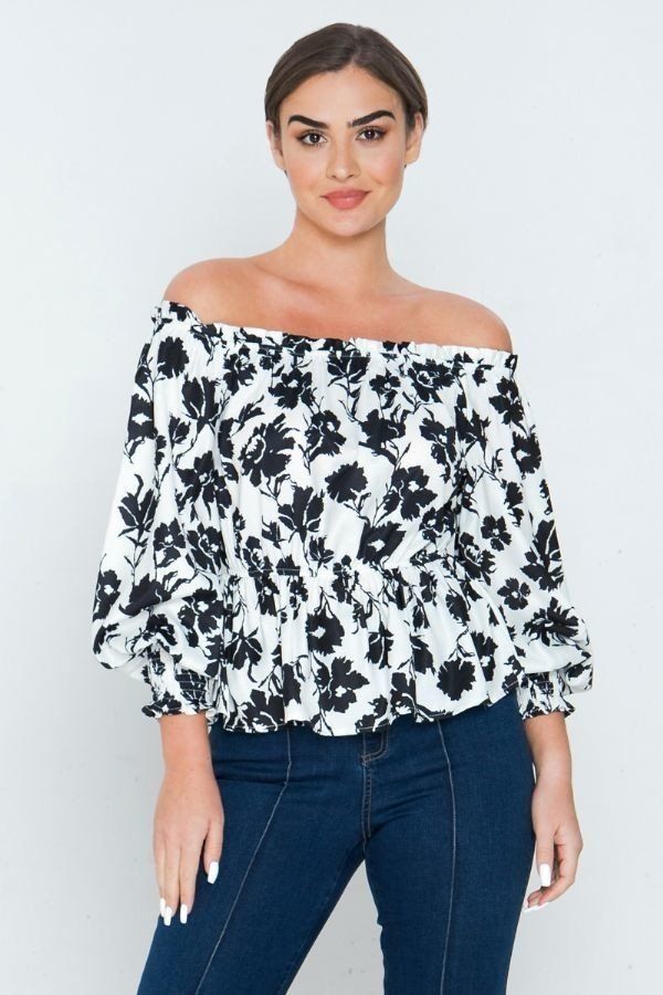 Floral Off Shoulder Smocked Shirt