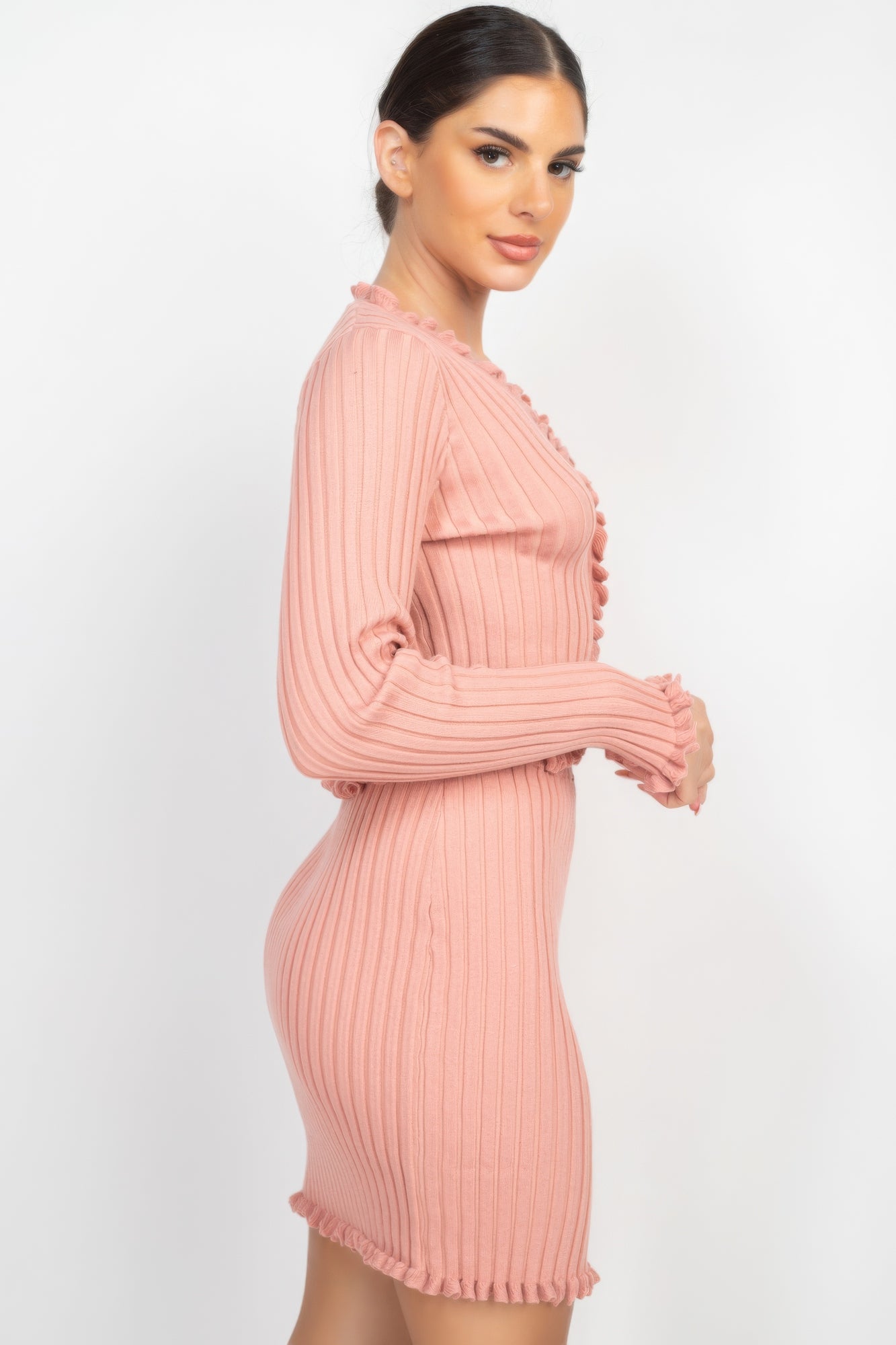Ruffle Trim Buttoned Cardigan