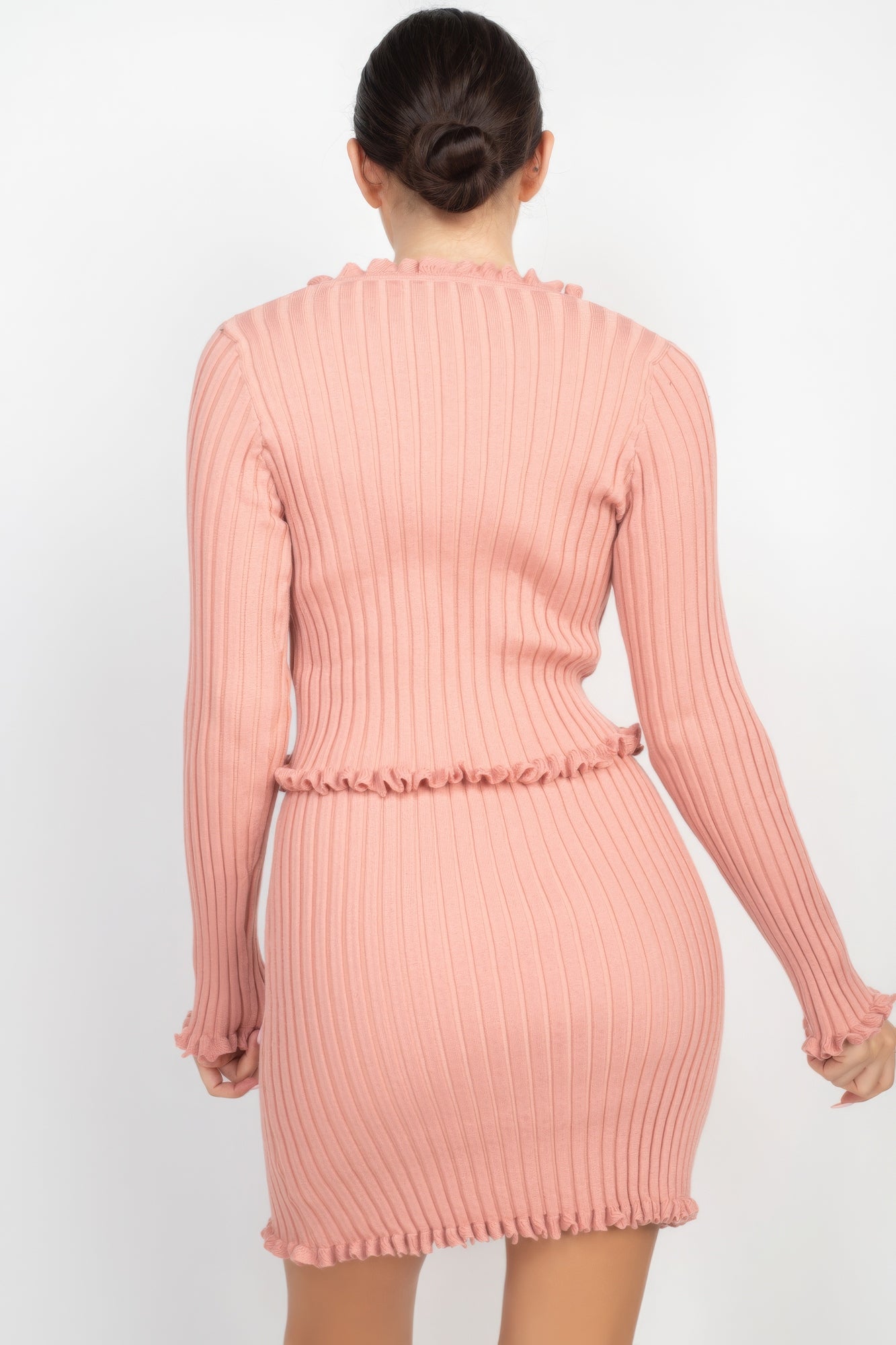 Ruffle Trim Buttoned Cardigan