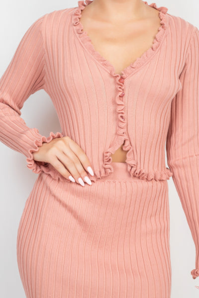 Ruffle Trim Buttoned Cardigan