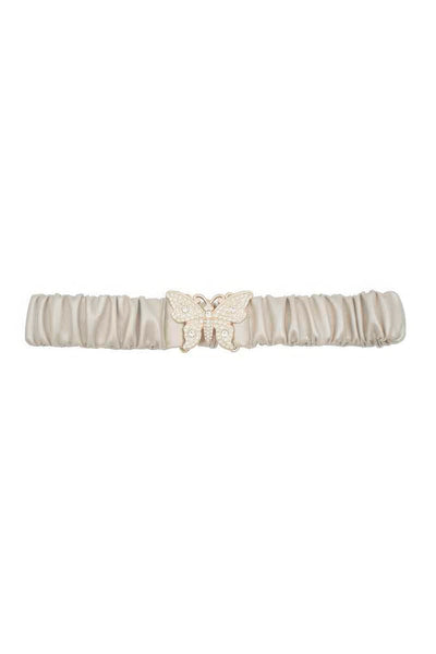 Rhinestone Pave Butterfly Ruched Elastic Back Belt