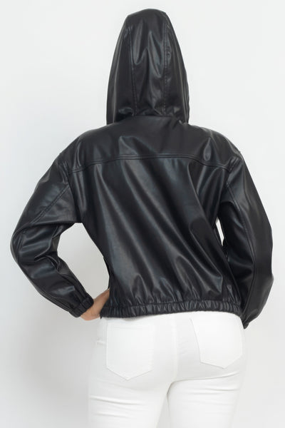Faux Leather Hooded Jacket
