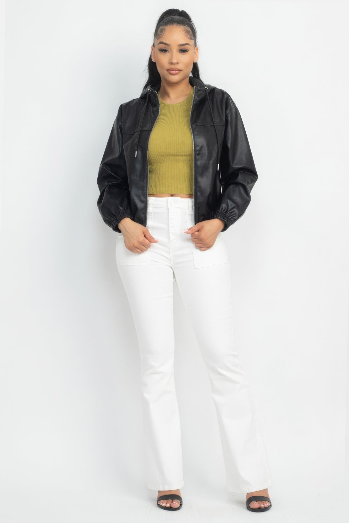Faux Leather Hooded Jacket