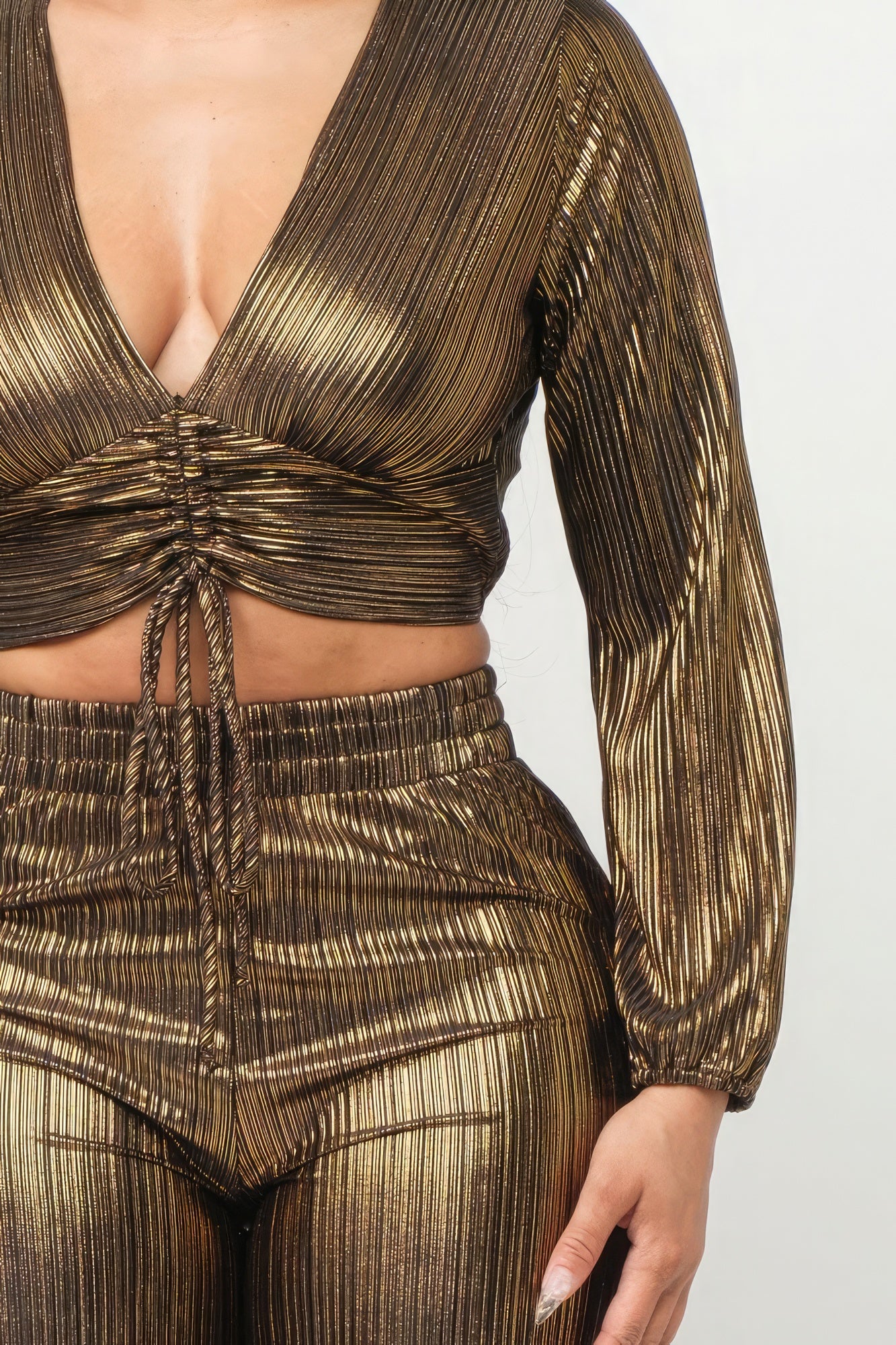 Gold Shirring Top And Pants Set