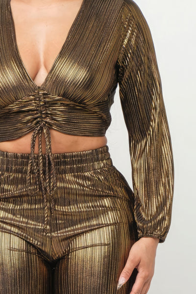 Gold Shirring Top And Pants Set
