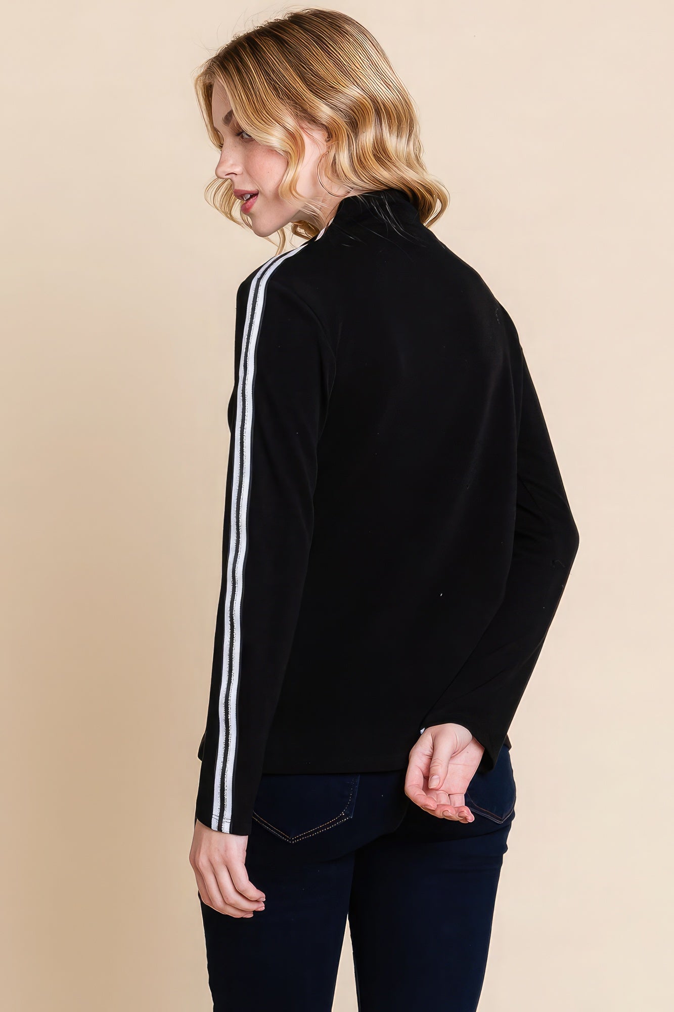 Black Mock Neck Casual Top