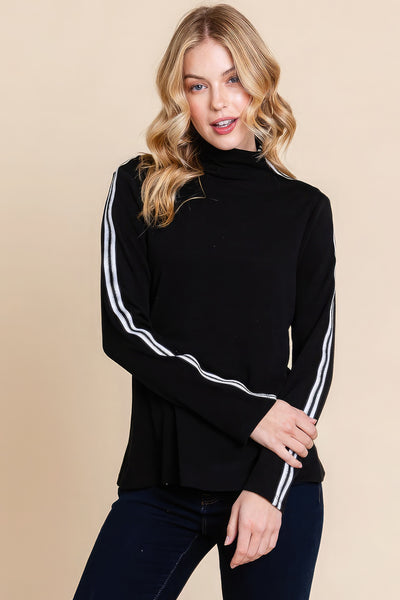 Black Mock Neck Casual Top