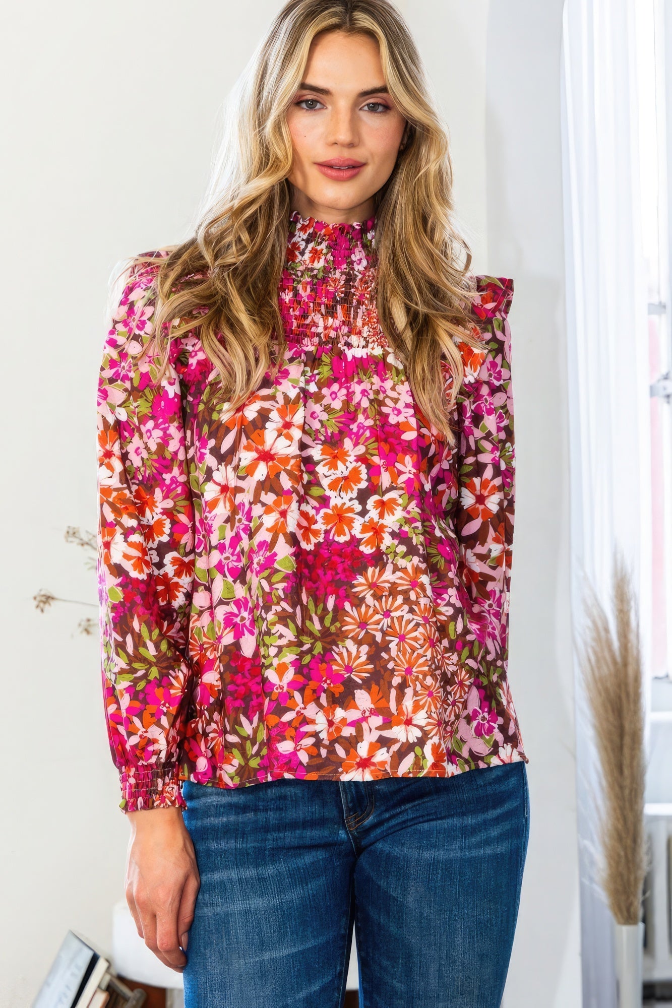Floral Smocked Long Sleeve Blouse
