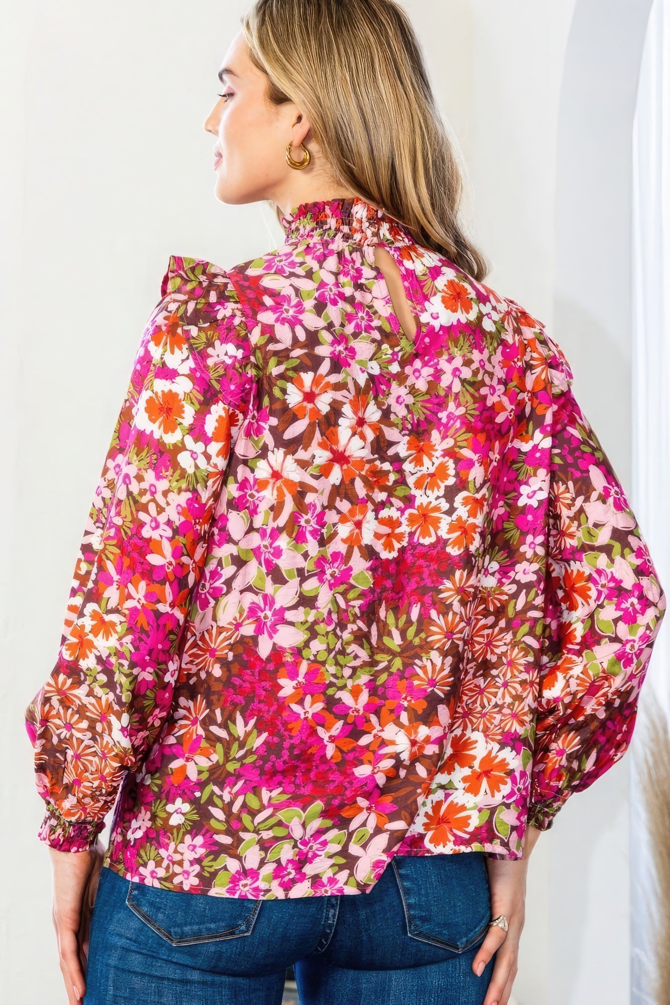 Floral Smocked Long Sleeve Blouse