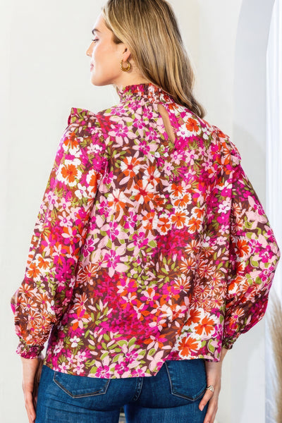 Floral Smocked Long Sleeve Blouse