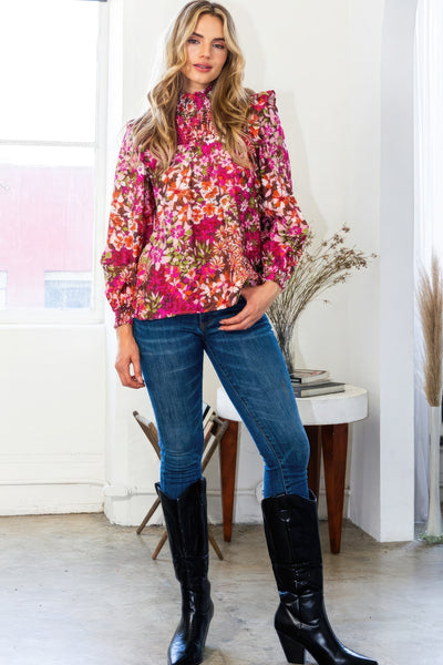 Floral Smocked Long Sleeve Blouse