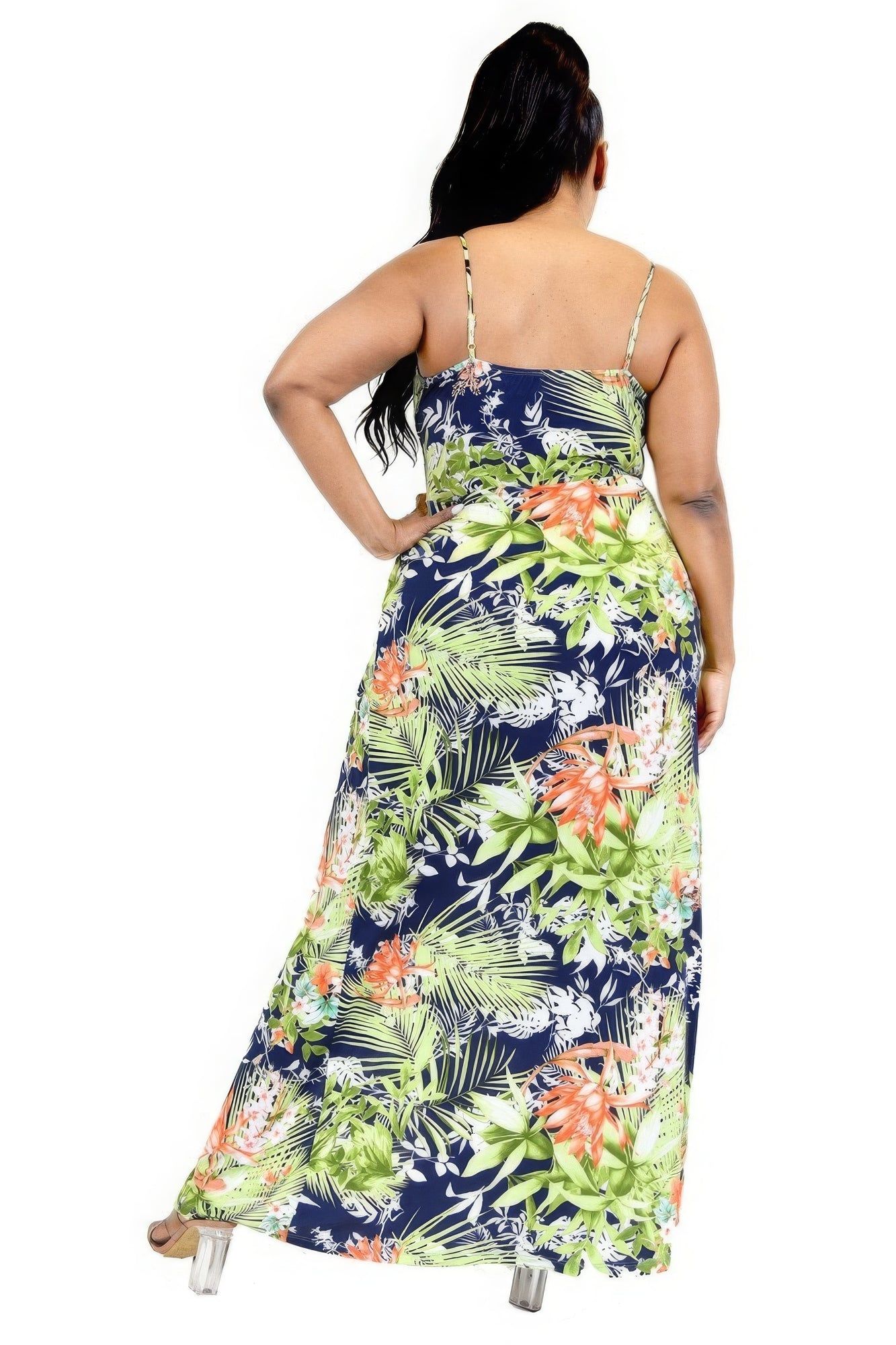 Plus Tropical Leaf Surplice Maxi Dress
