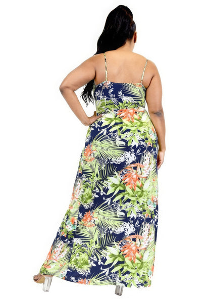 Plus Tropical Leaf Surplice Maxi Dress