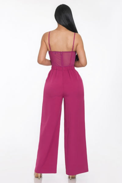 Magenta Mesh Wide Leg Jumpsuit