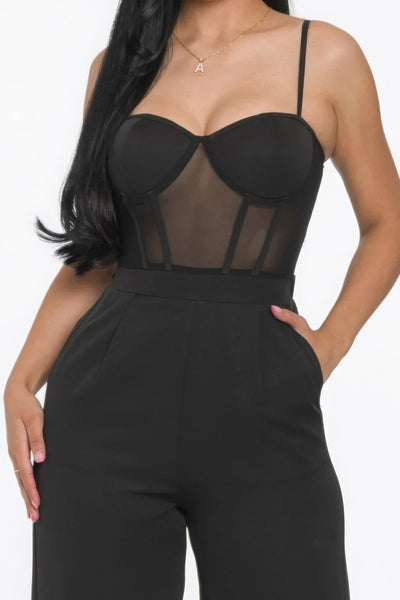 Magenta Mesh Wide Leg Jumpsuit