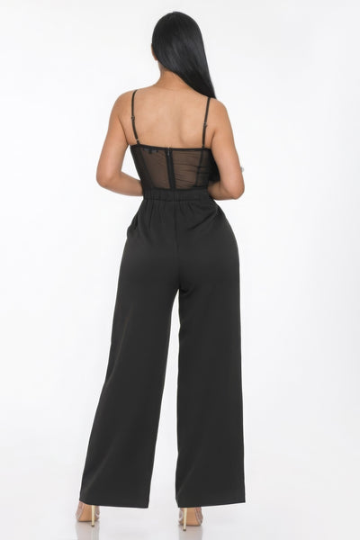 Magenta Mesh Wide Leg Jumpsuit