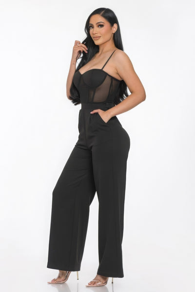Magenta Mesh Wide Leg Jumpsuit