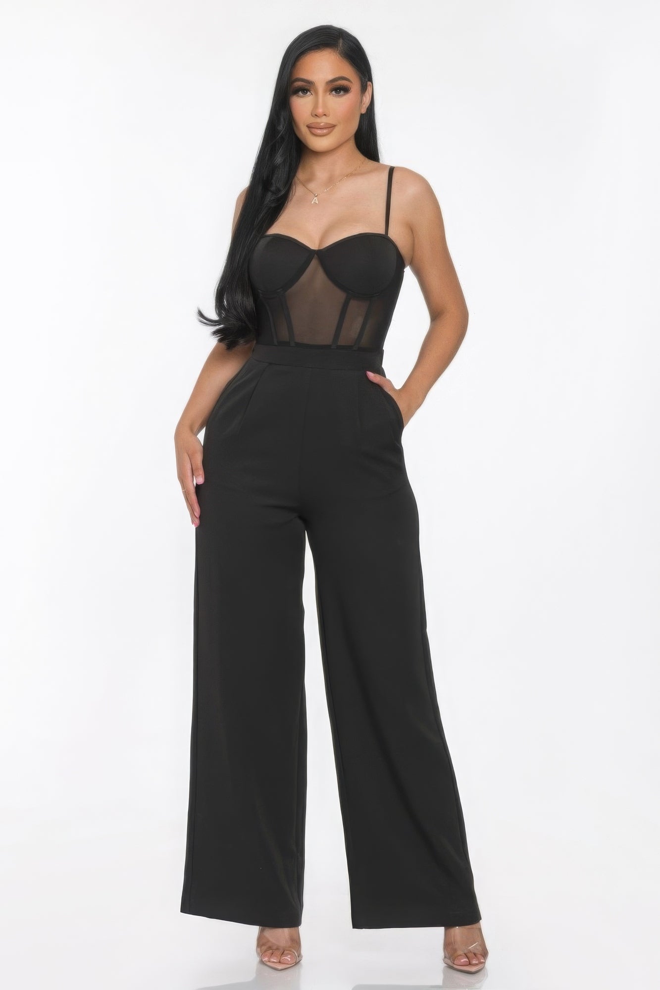 Magenta Mesh Wide Leg Jumpsuit