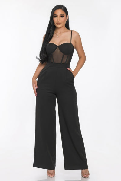 Magenta Mesh Wide Leg Jumpsuit