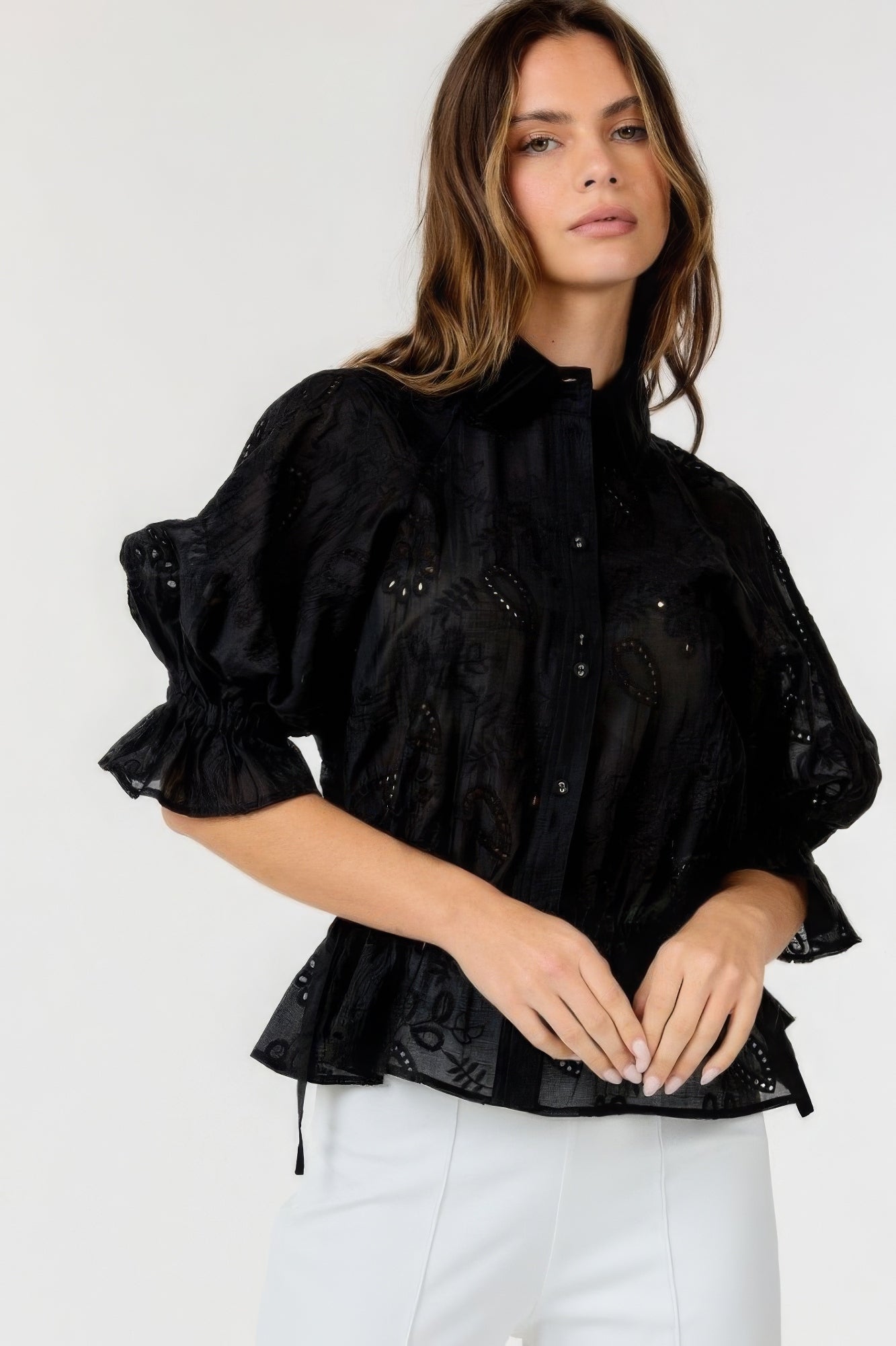 Button-down Embroidered Top