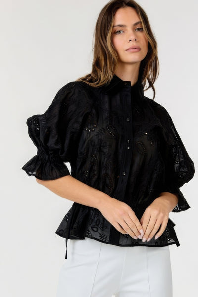Button-down Embroidered Top