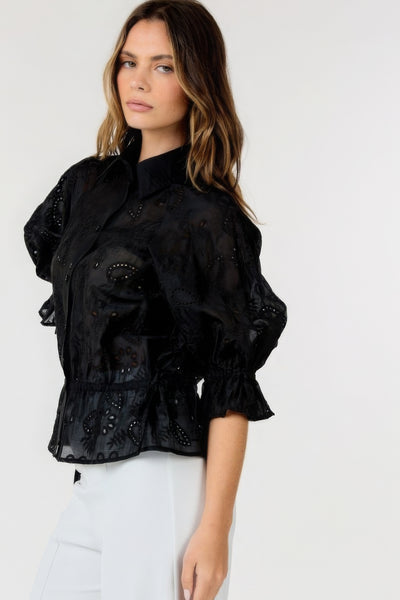Button-down Embroidered Top