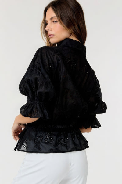 Button-down Embroidered Top