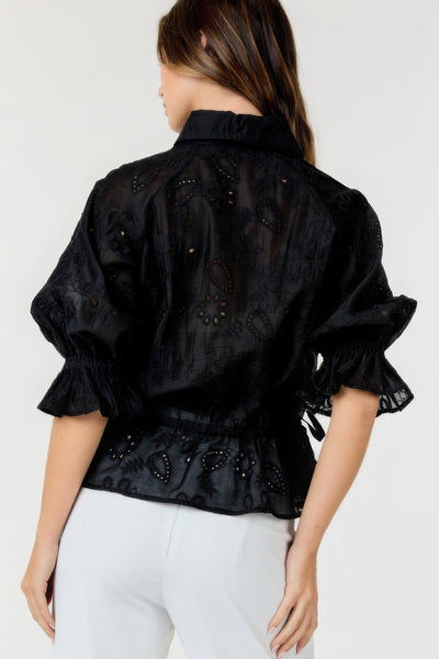 Button-down Embroidered Top