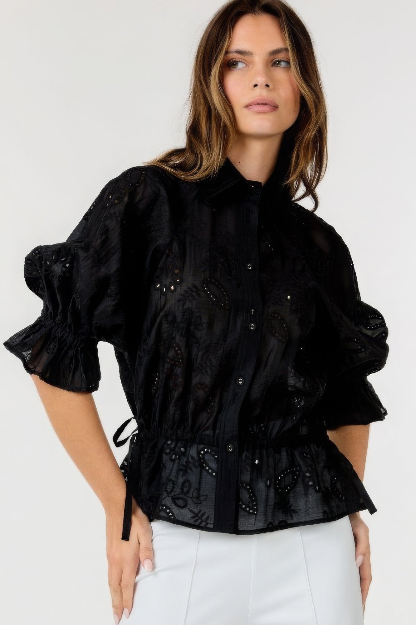 Button-down Embroidered Top
