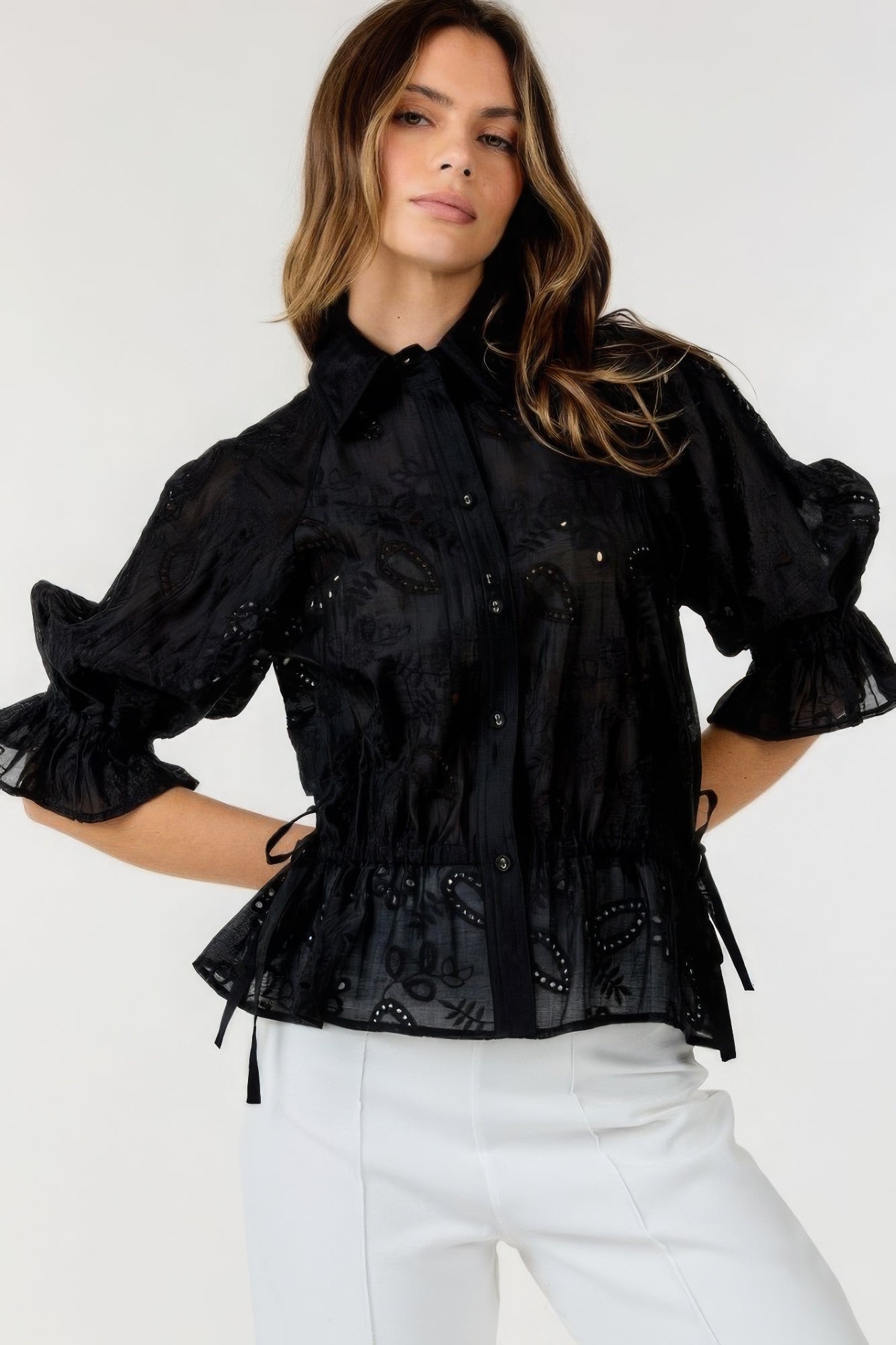 Button-down Embroidered Top