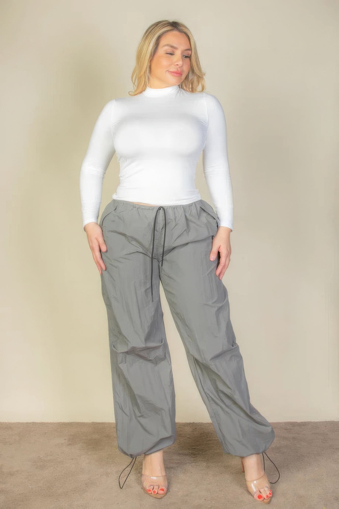 Plus Size Drawstring Parachute Pants