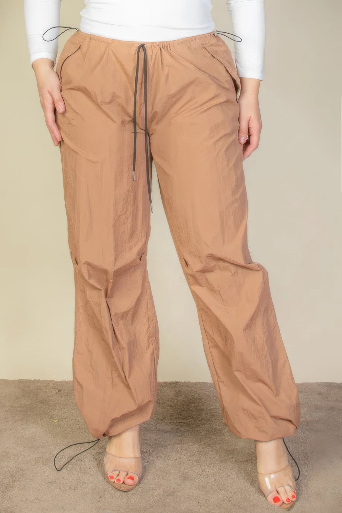 Plus Size Drawstring Parachute Pants