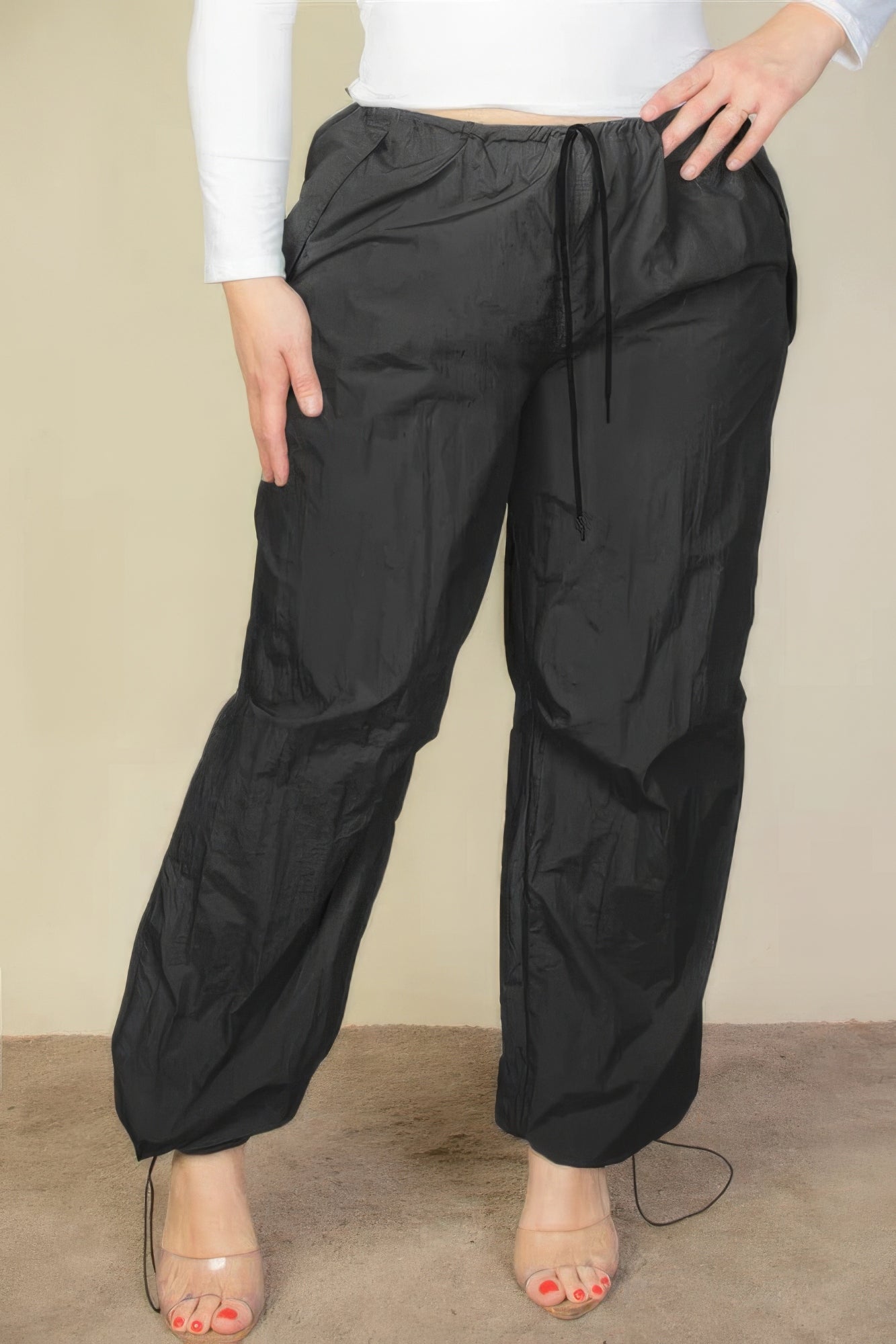 Plus Size Drawstring Parachute Pants