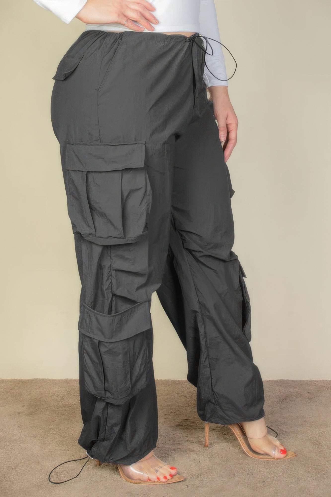 Plus Size Drawstring Ruched Parachute Pants