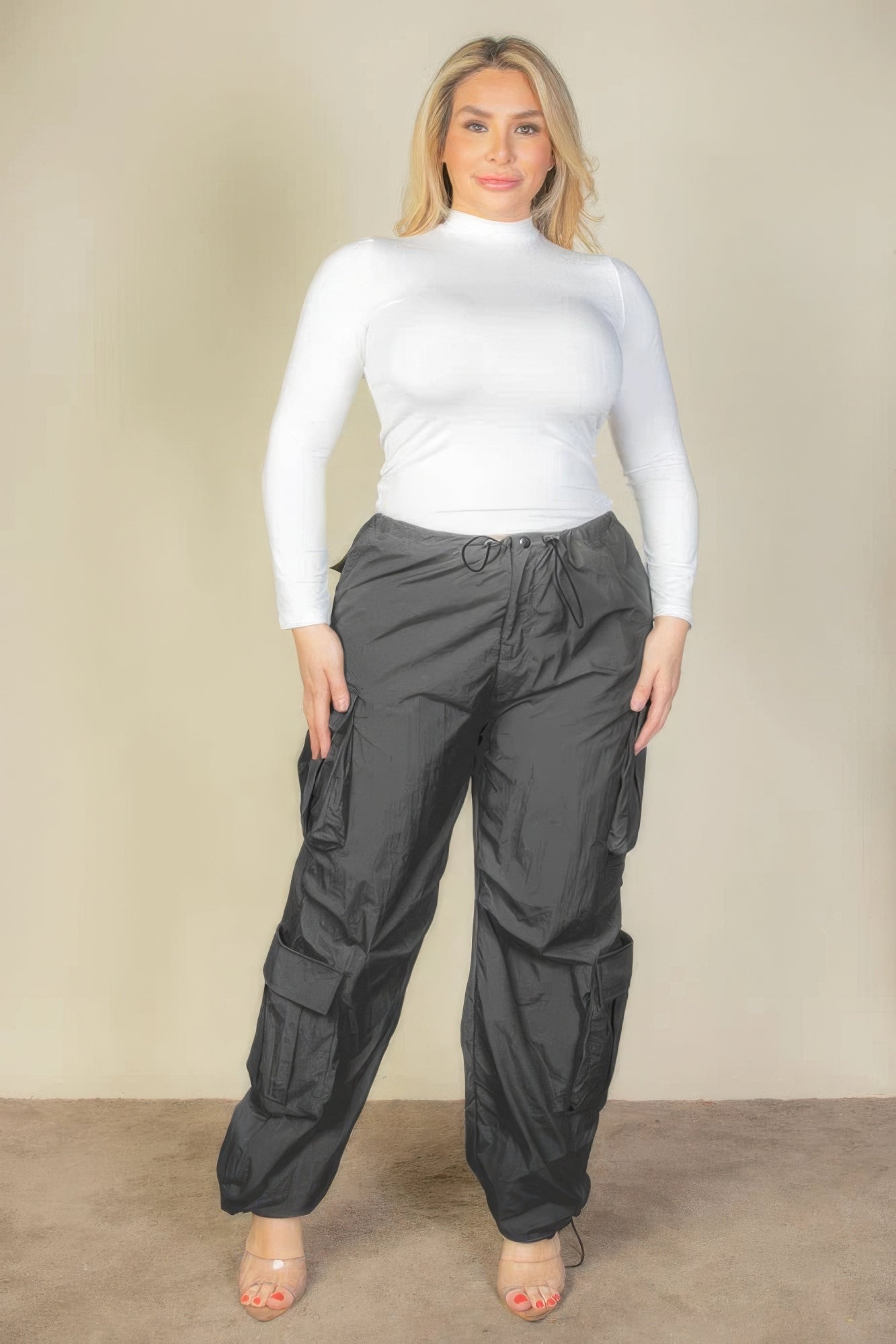 Plus Size Drawstring Ruched Parachute Pants