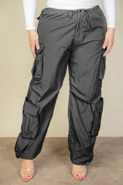 Plus Size Drawstring Ruched Parachute Pants