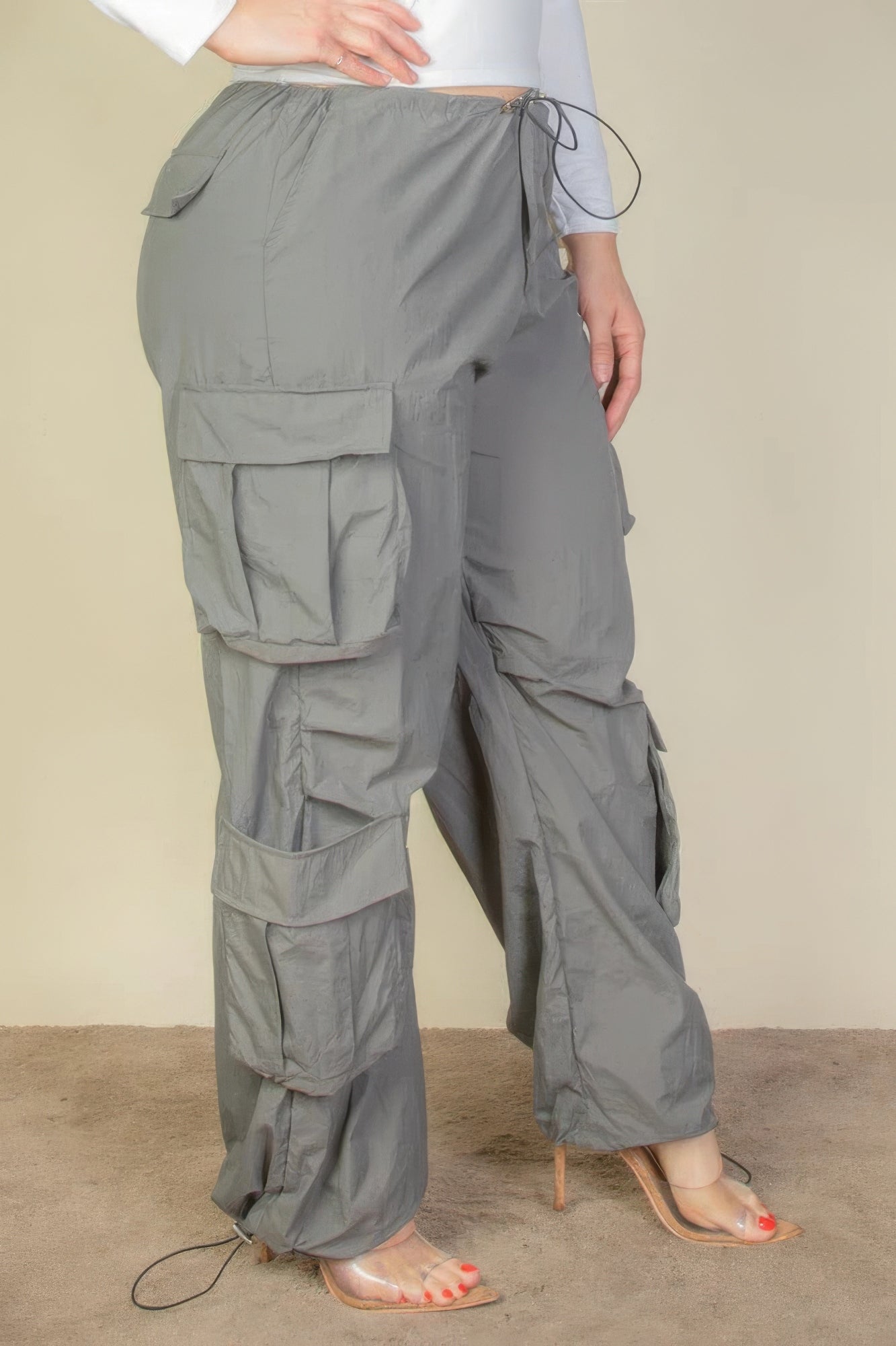 Plus Size Drawstring Ruched Parachute Pants