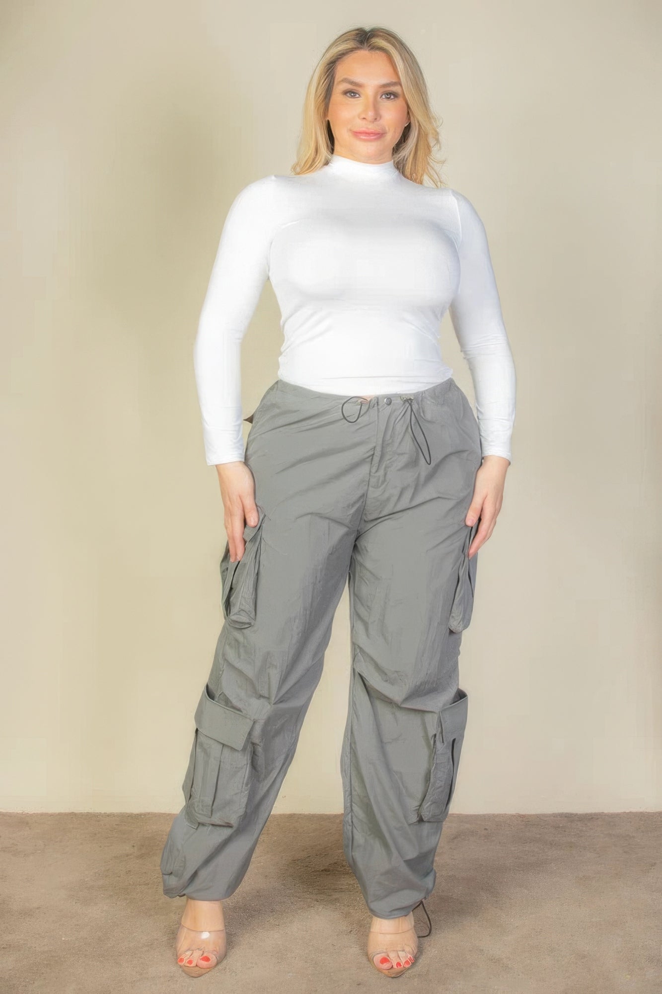 Plus Size Drawstring Ruched Parachute Pants