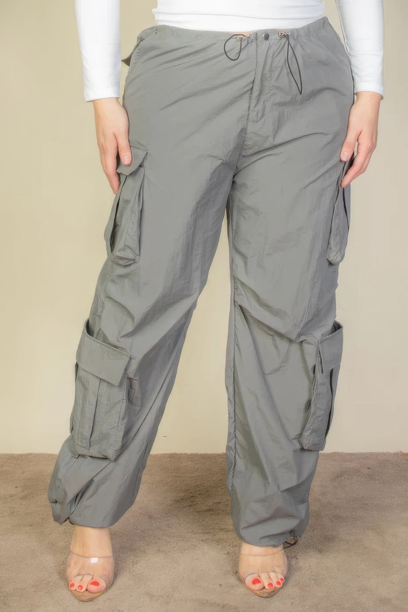 Plus Size Drawstring Ruched Parachute Pants