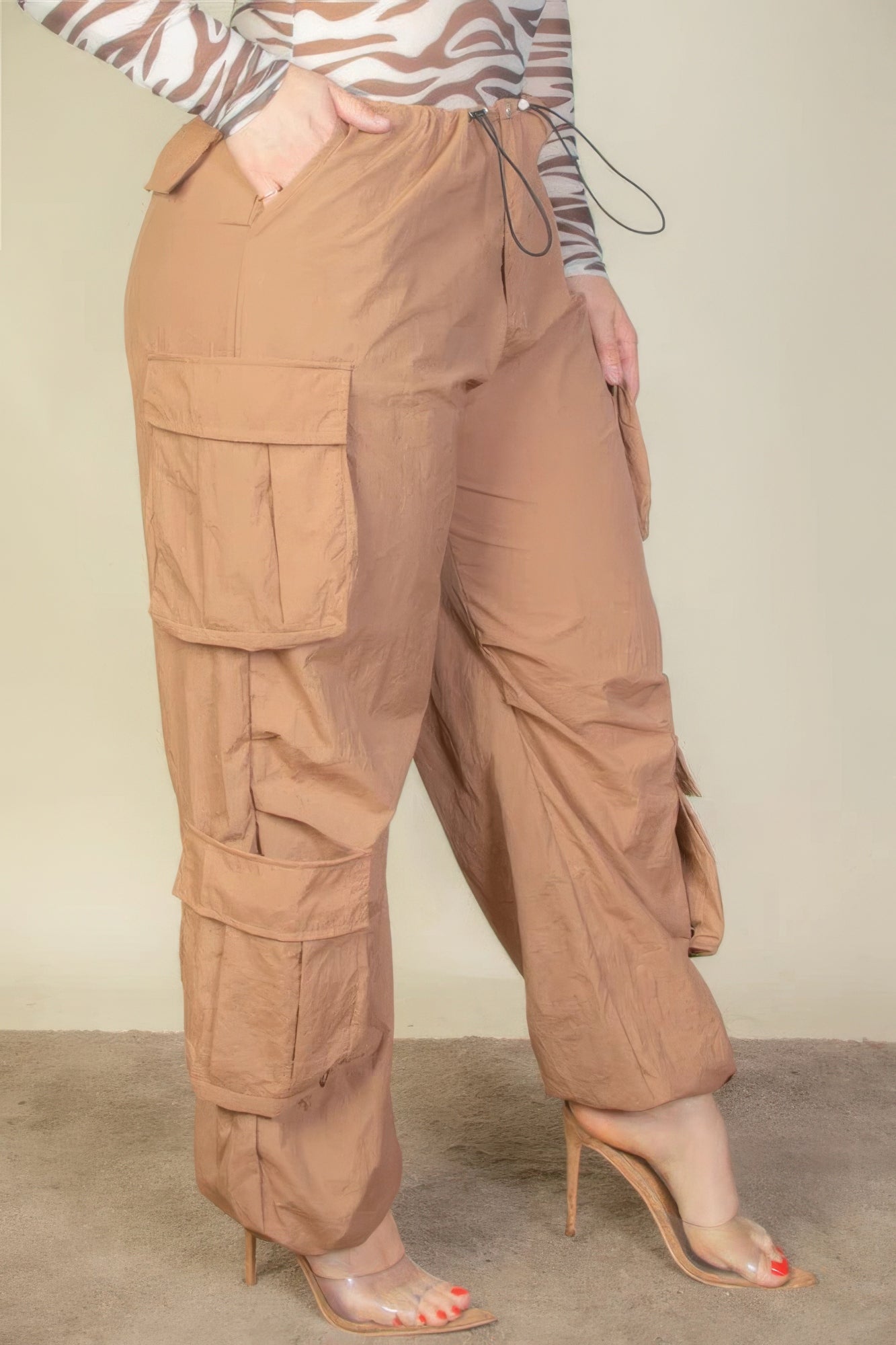 Plus Size Drawstring Ruched Parachute Pants