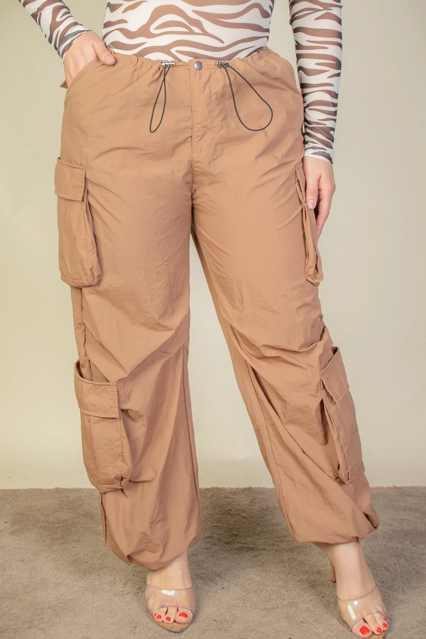 Plus Size Drawstring Ruched Parachute Pants