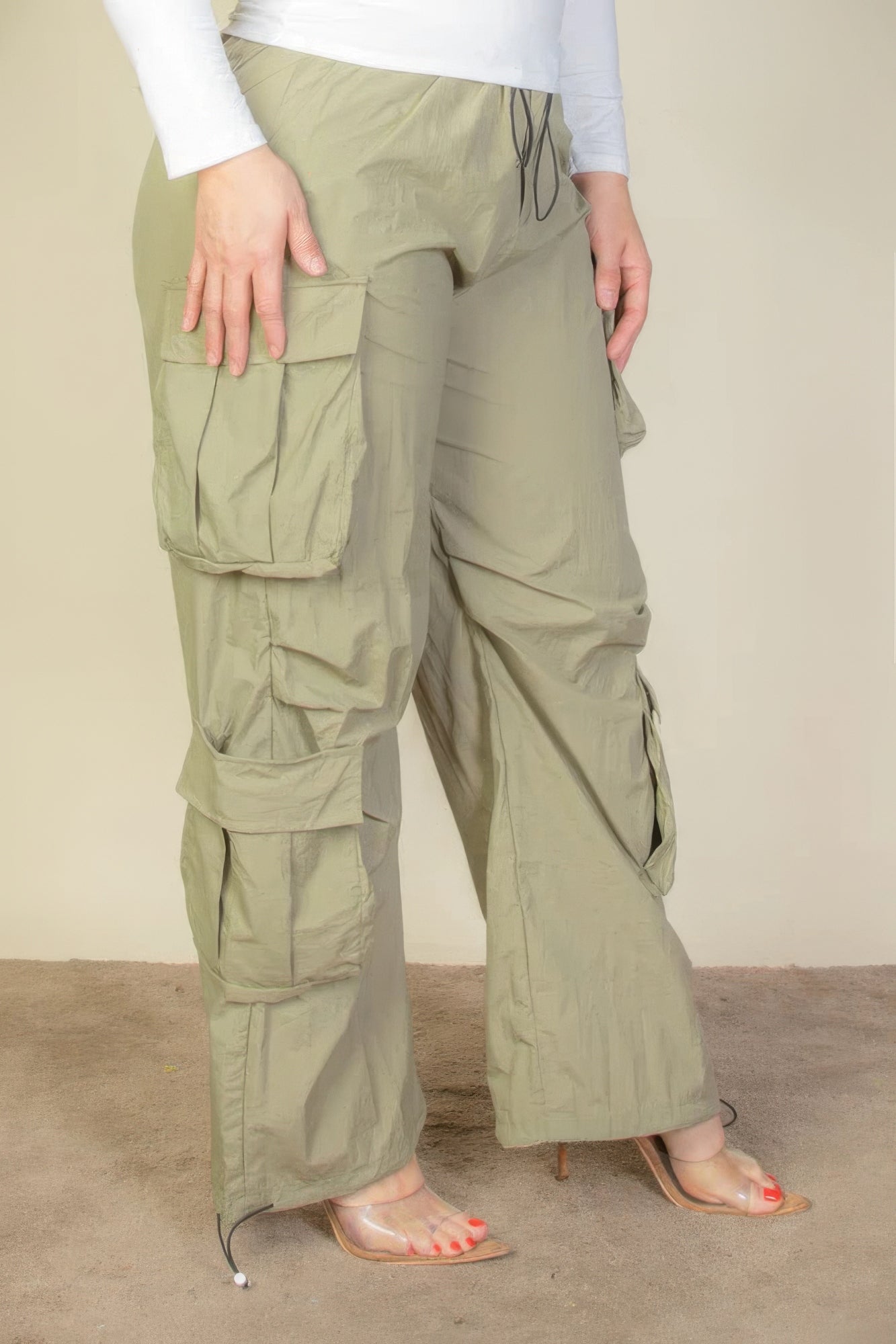 Plus Size Drawstring Ruched Parachute Pants